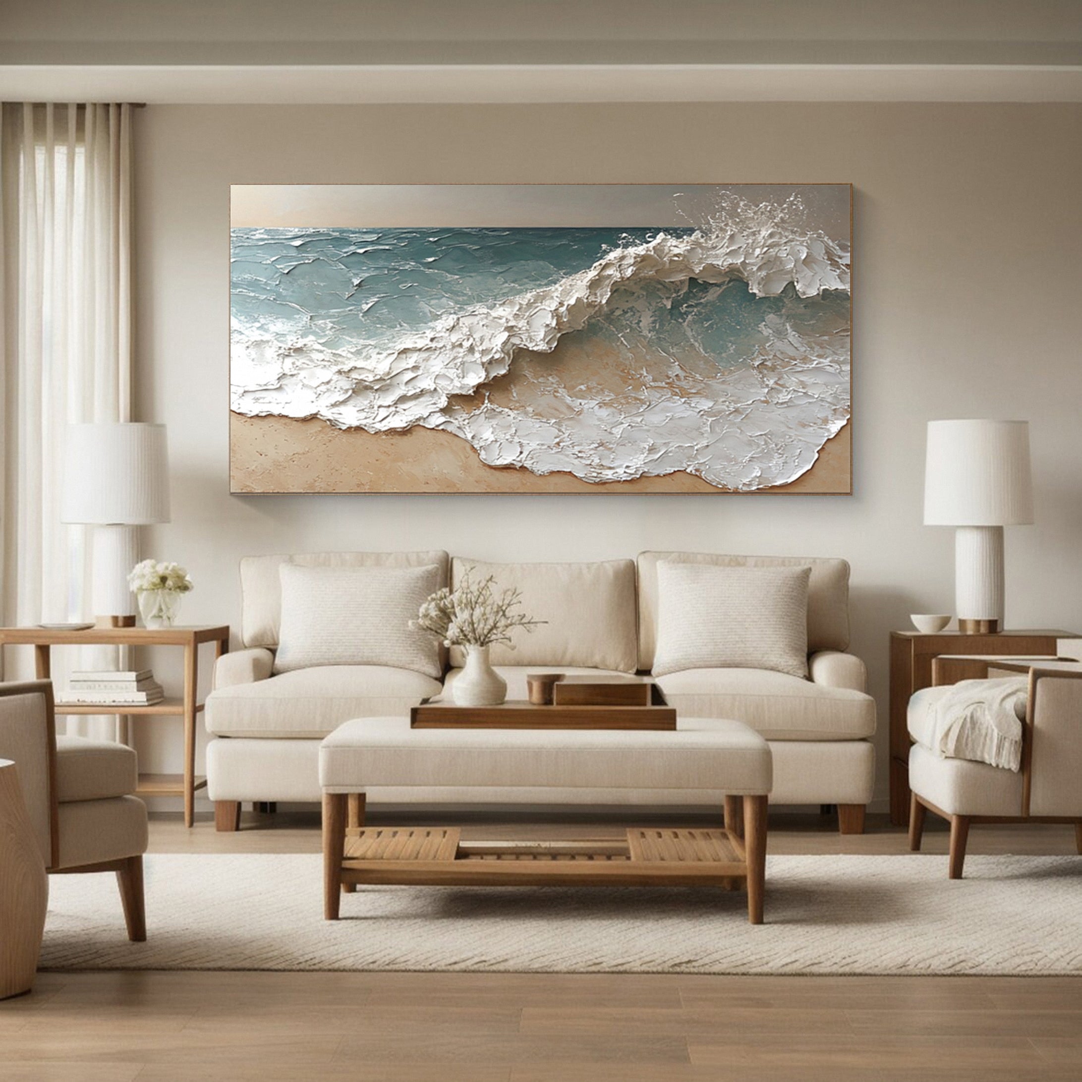 Modern Textured Ocean Landscape Painting Living Room #WG 038 - Image 3
