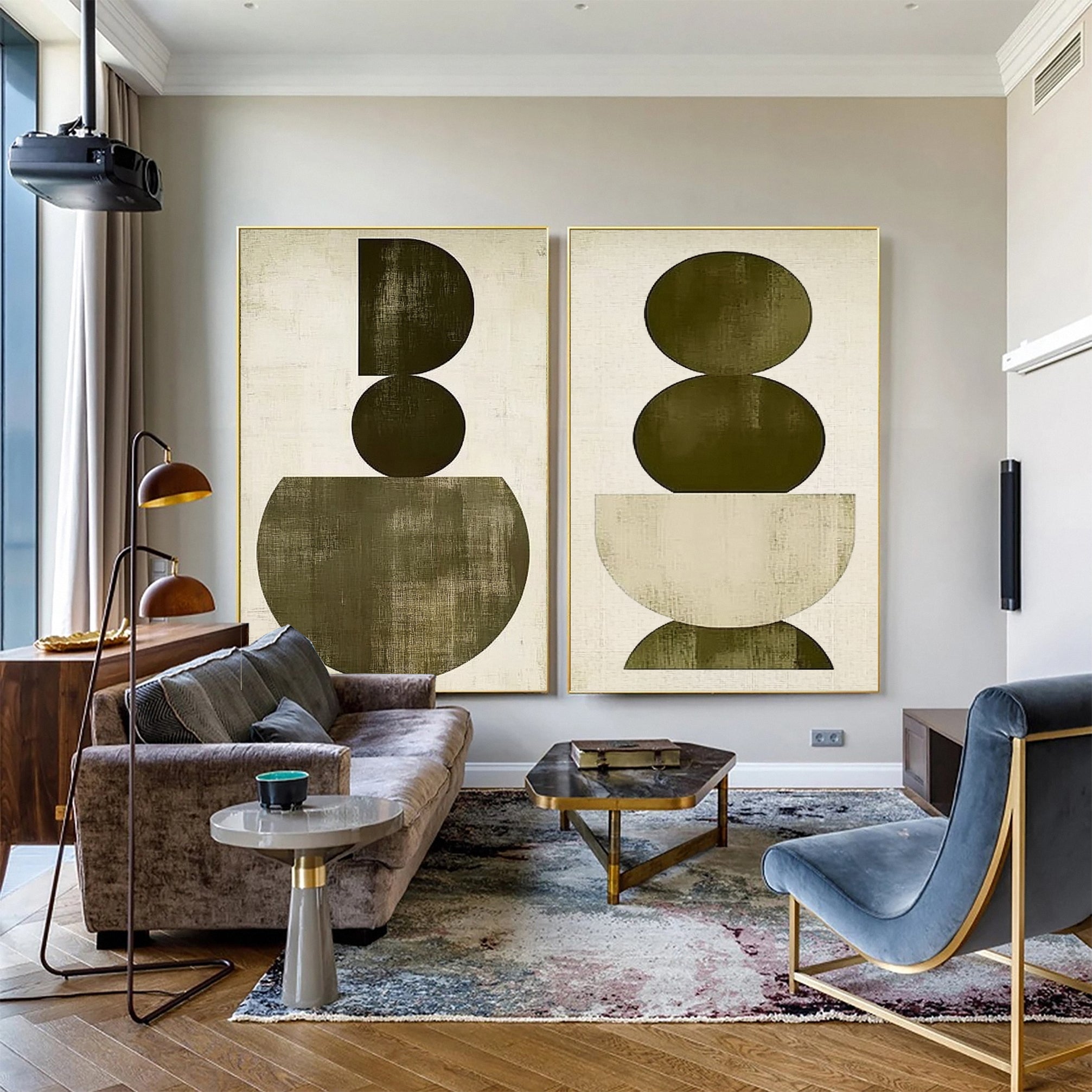 Large Wabi Sabi Geometric Abstract Canvas Art Set Of 2 #WS 051 - Image 9