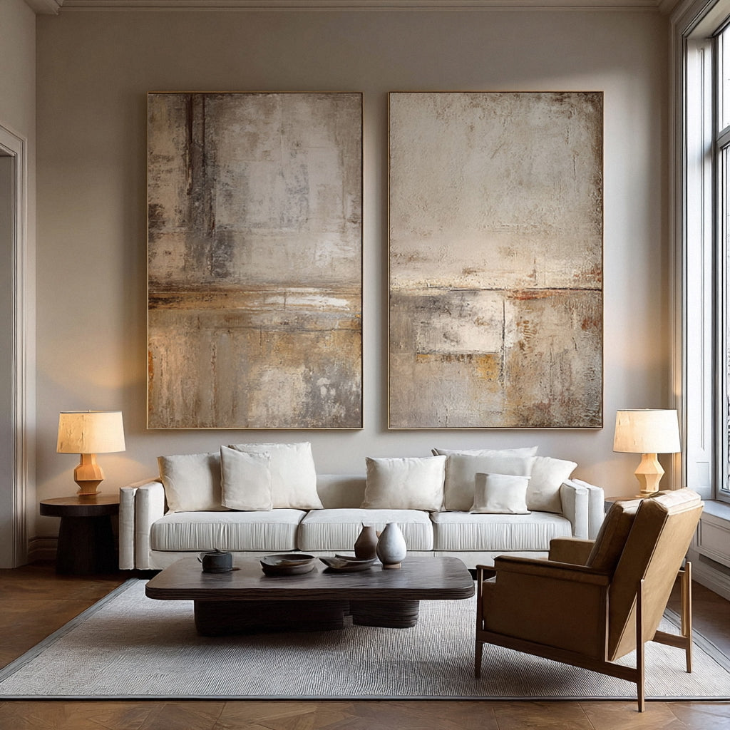 Large Abstract Wall Art Beige & Brown Set of 2 #WG 013 - Image 4