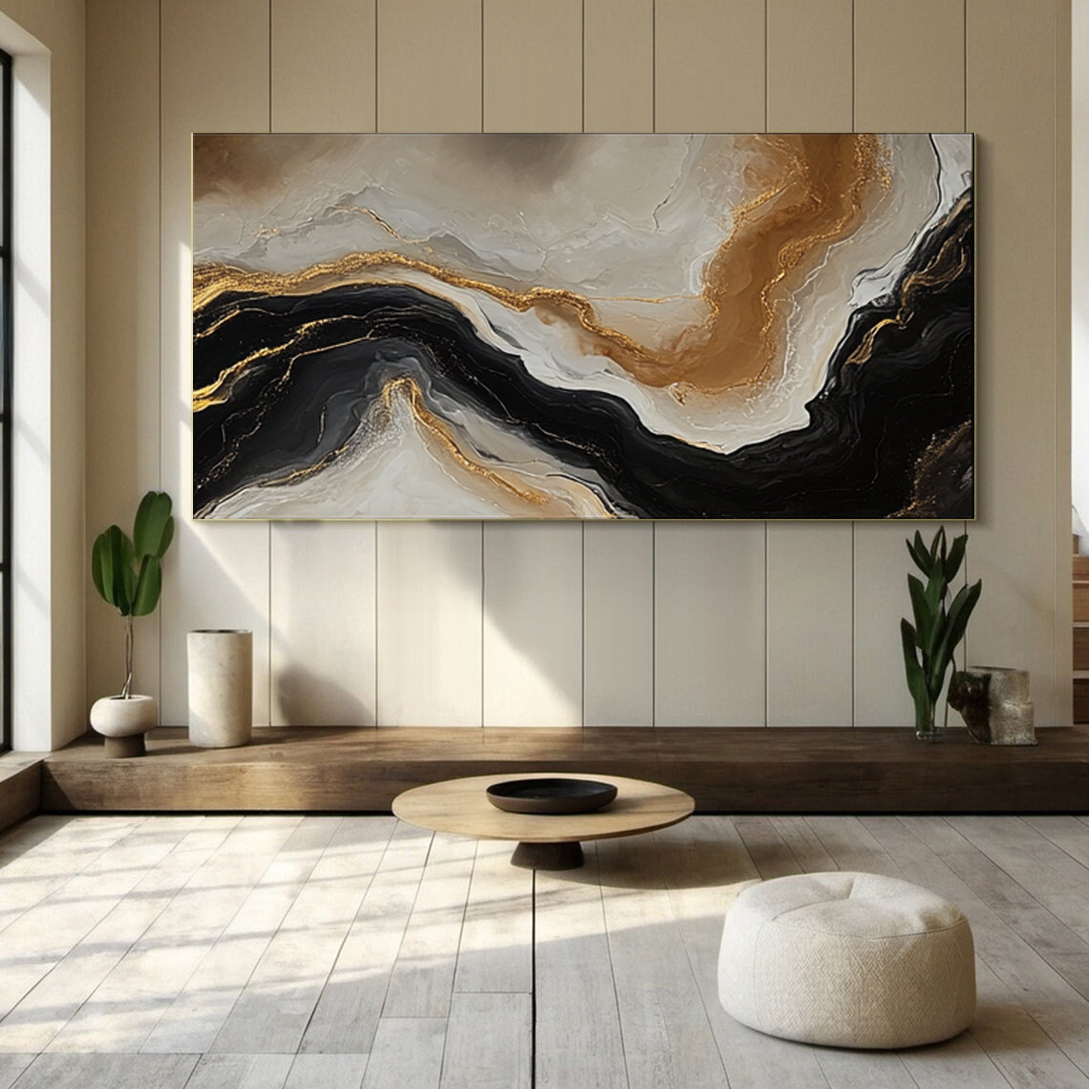 Abstract Ripples Gold and Black Wall Art #BBM 064