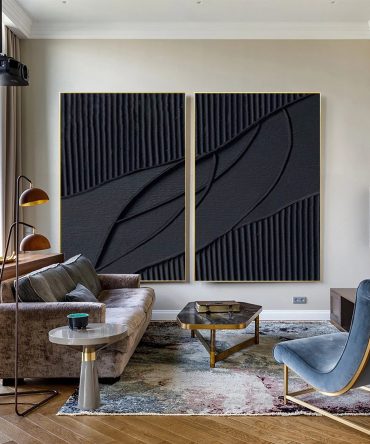 Monochrome Elegance Textured Black Abstract Wall Art Set Of 2 #BMS 009