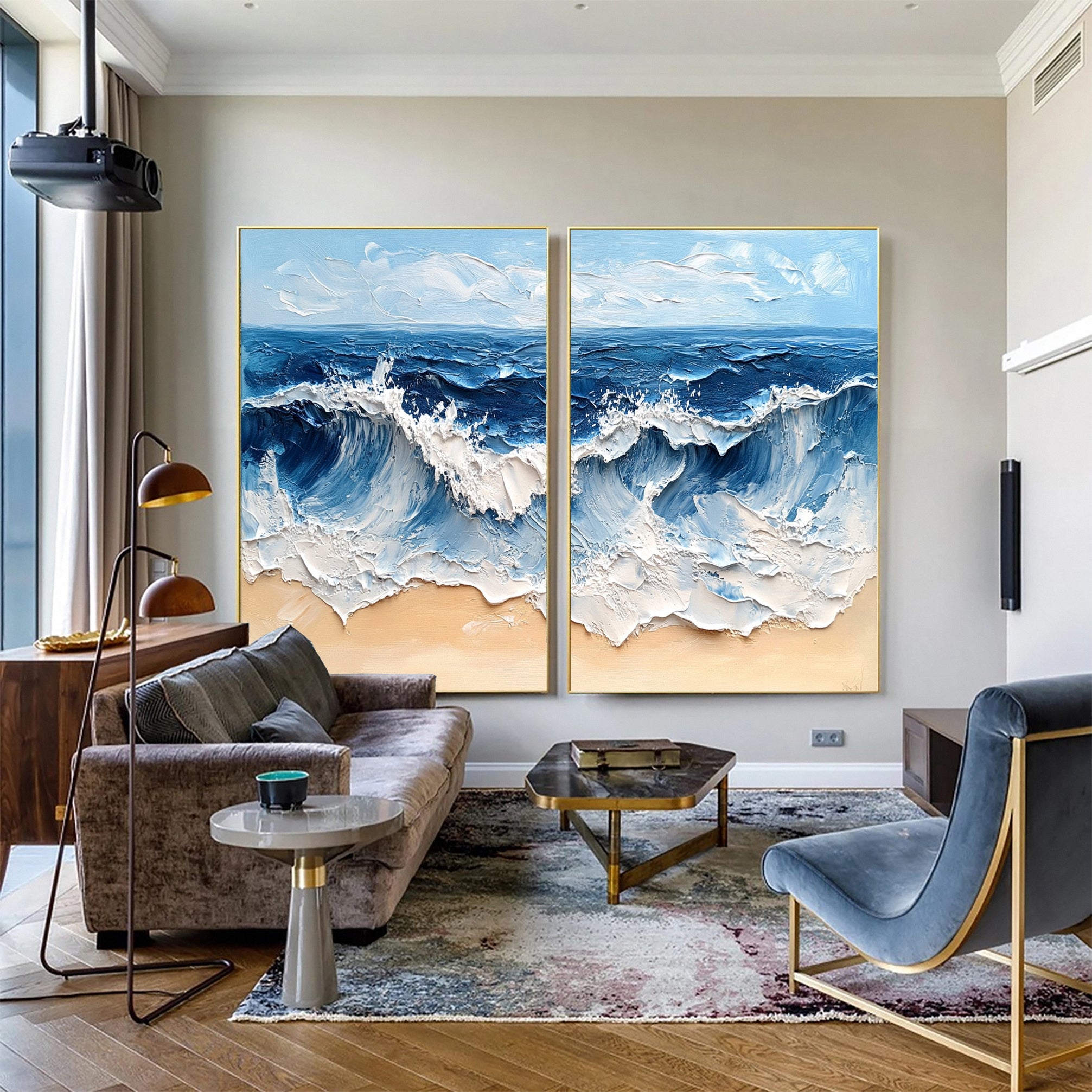 Modern Maritime Canvas Luxurious Textured Ocean Waves Art Set Of 2 #BBS 029 - Image 9