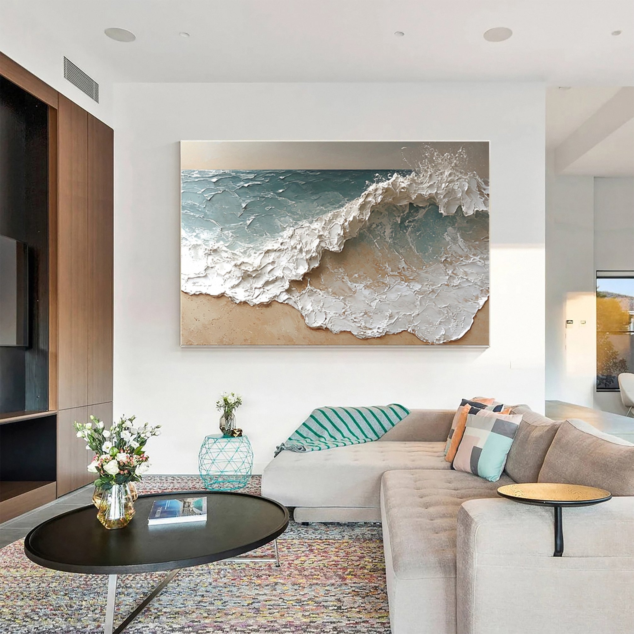Modern Textured Ocean Landscape Painting Living Room #WG 038 - Image 4
