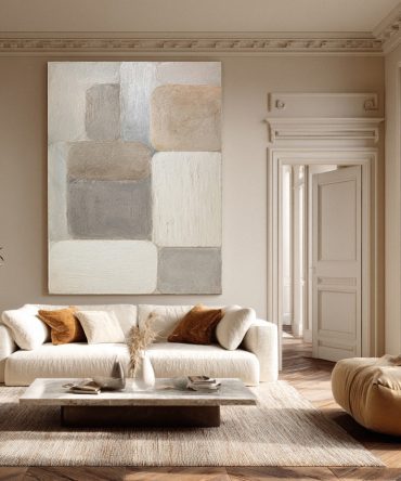 Modern Beige and Gray Abstract Canvas Wall Art #WG 015