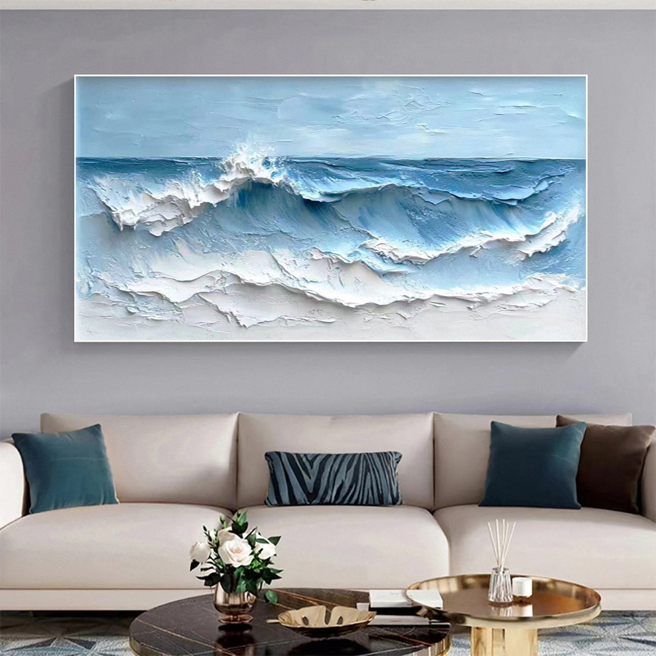 Coastal Serenity Textured Ocean Waves Oil Painting for Living Room #OP 002 - Image 5