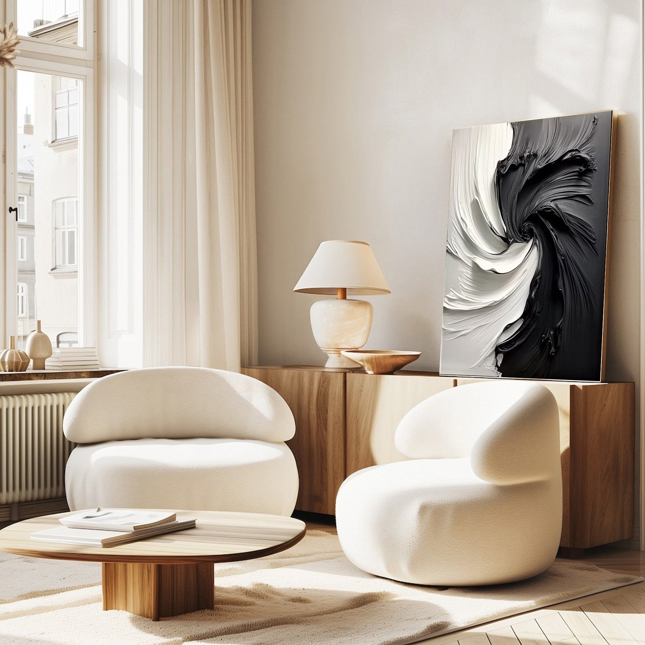 Black and White Vortex Abstract Textured Art Painting #BM 132 - Image 6