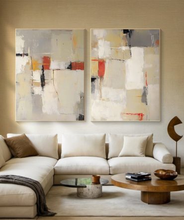 Neutral Palette Abstract Art with Vibrant Accents Canvas Set Of 2 #BBA 087