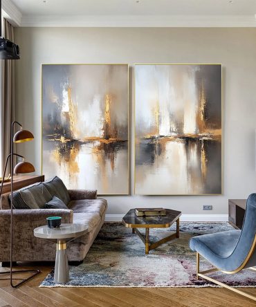 Golden Reflections Luxurious Abstract Art Set Of 2 #WS 041