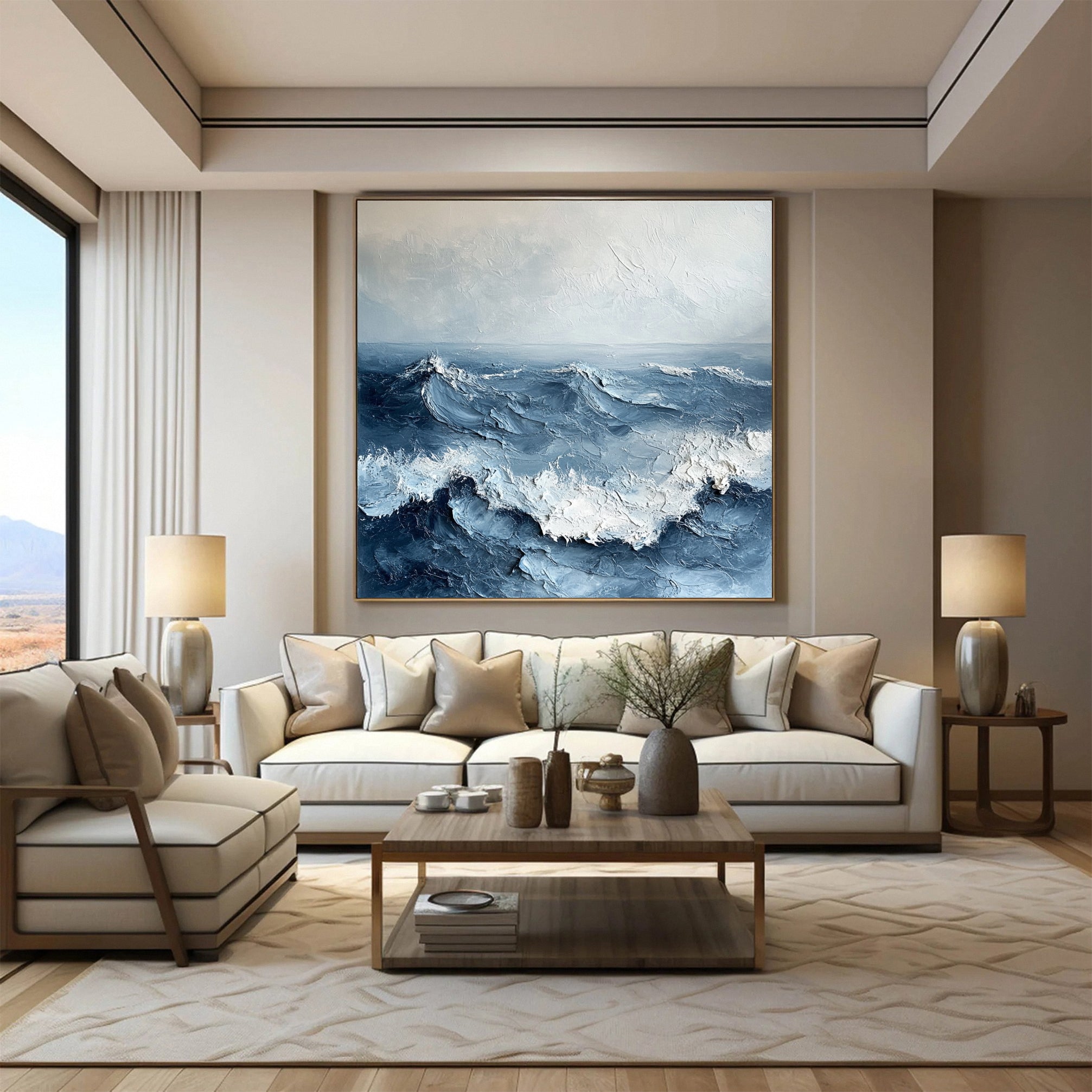Luxury Ocean Wave Art with 3D Textured Finish for Upscale Homes #OP 036 - Image 2