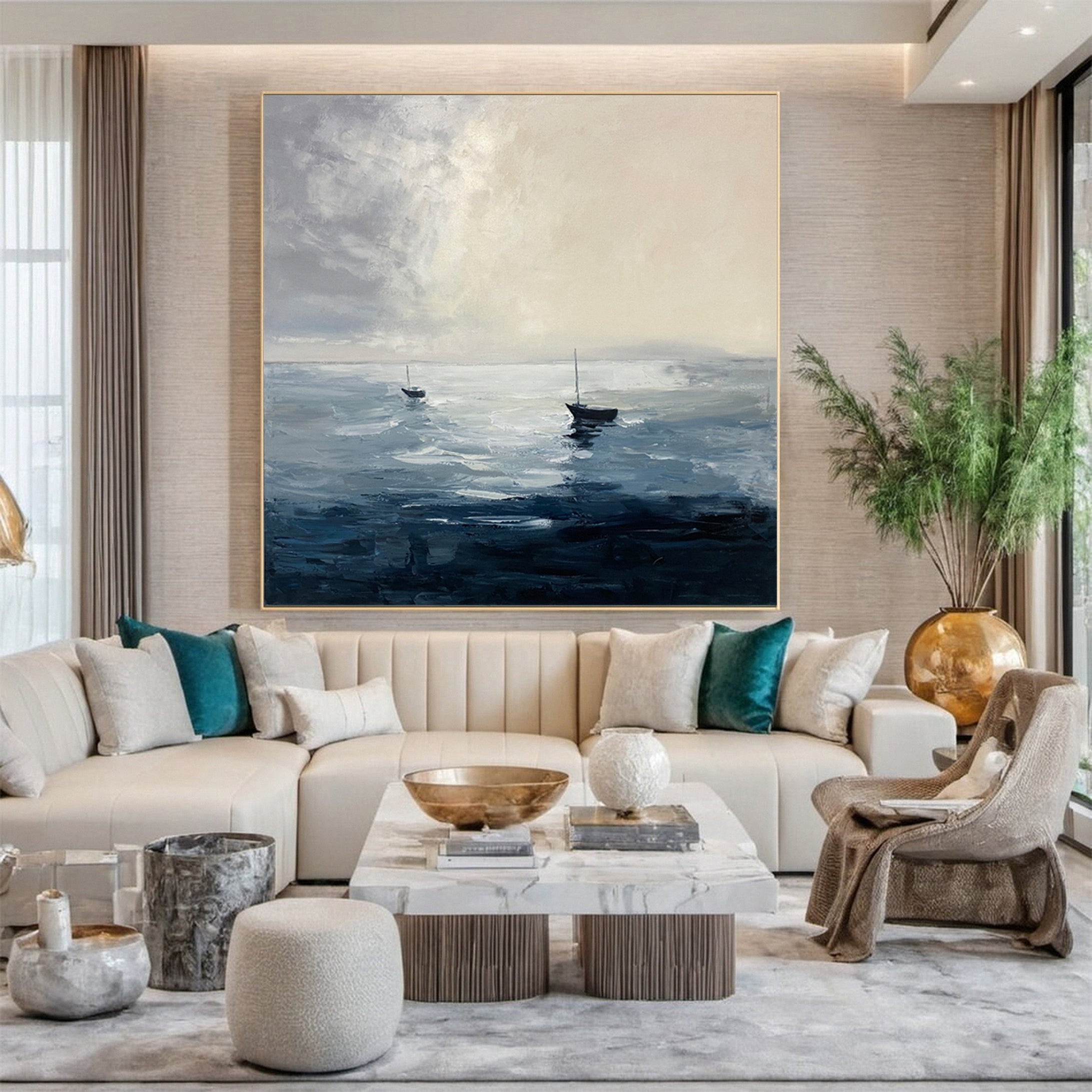 Modern Seascape with Two Sailboats Under an Overcast Sky #BGA 365 - Image 2