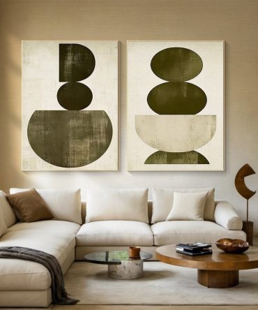 Large Wabi Sabi Geometric Abstract Canvas Art Set Of 2 #WS 051