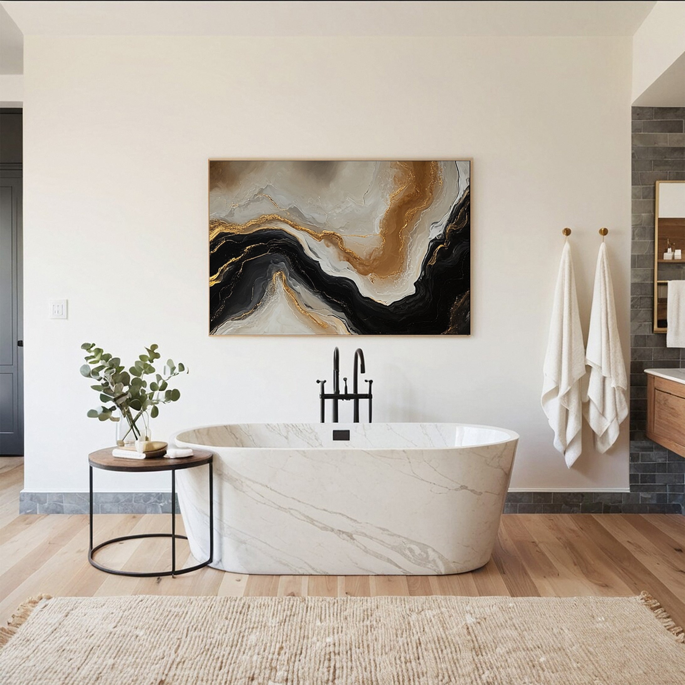 Abstract Ripples Gold and Black Wall Art #BBM 064 - Image 3