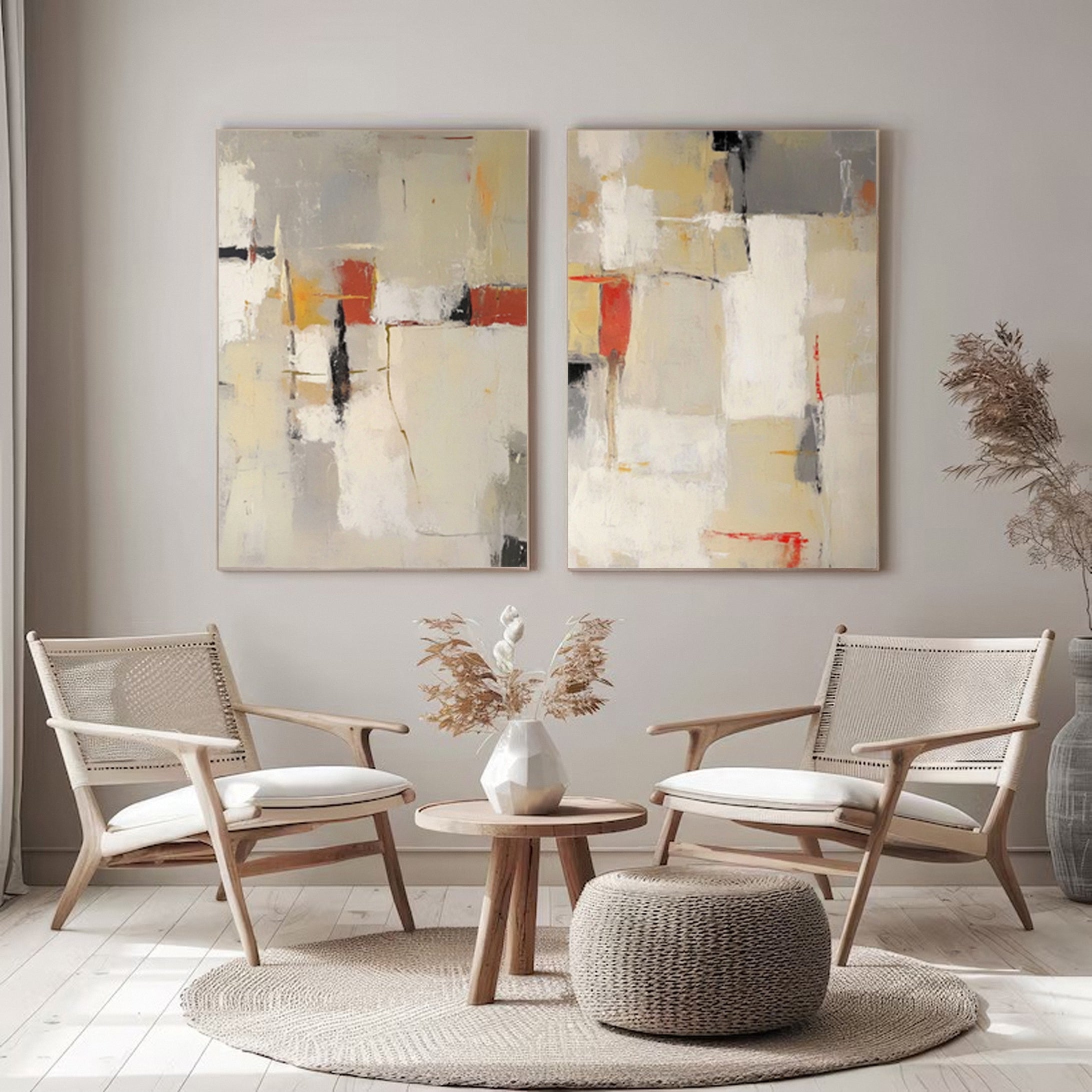 Neutral Palette Abstract Art with Vibrant Accents Canvas Set Of 2 #BBA 087 - Image 2