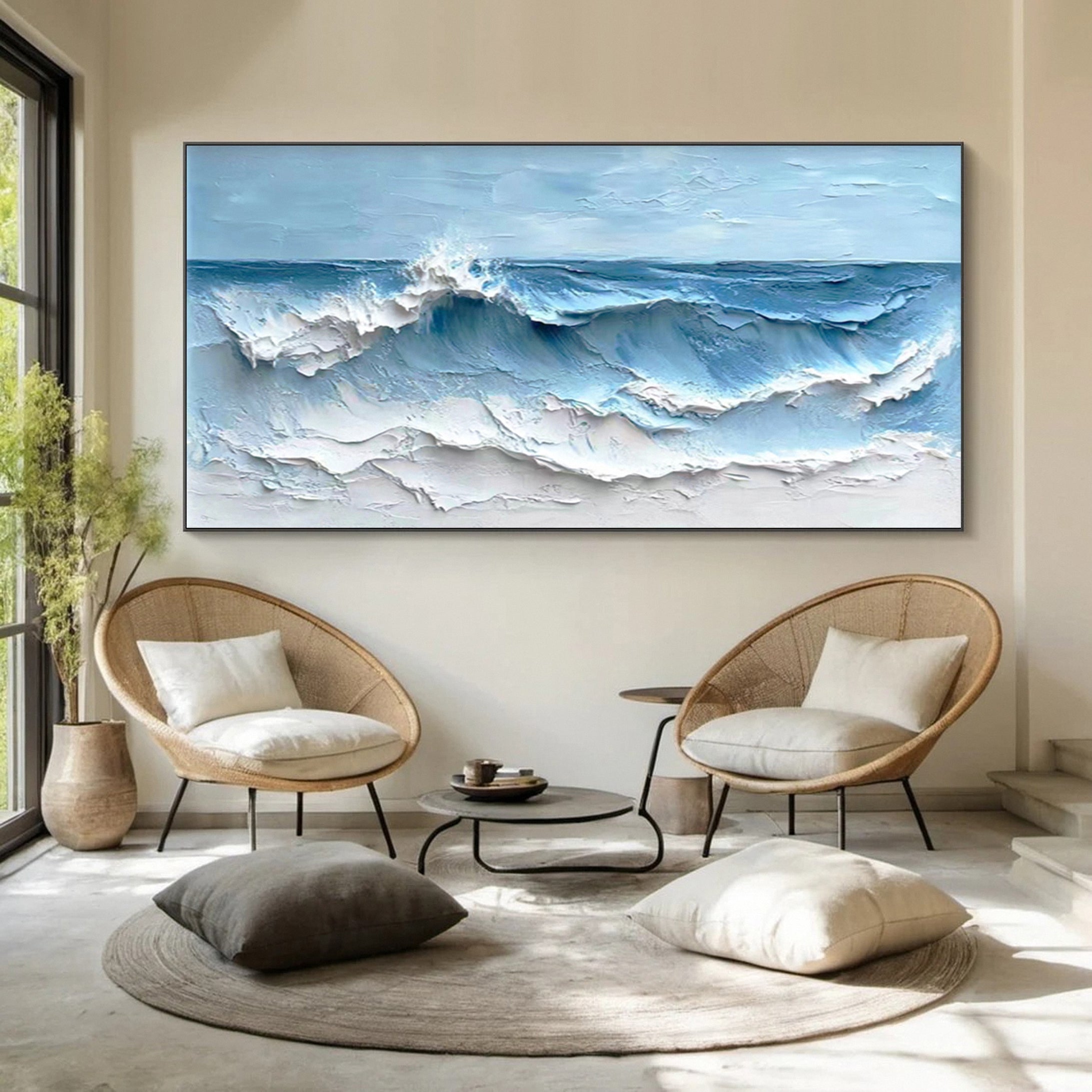 Coastal Serenity Textured Ocean Waves Oil Painting for Living Room #OP 002 - Image 6