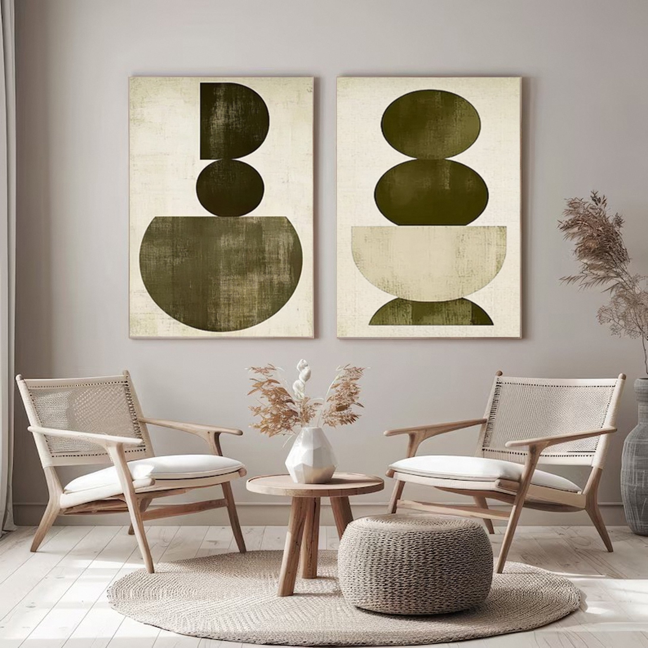Large Wabi Sabi Geometric Abstract Canvas Art Set Of 2 #WS 051 - Image 2