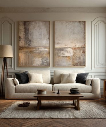 Large Abstract Wall Art Beige & Brown Set of 2  #WG 013
