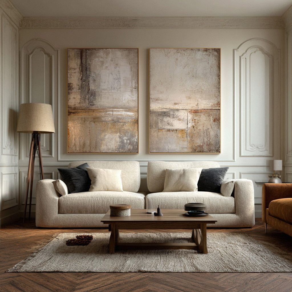 Large Abstract Wall Art Beige & Brown Set of 2 #WG 013