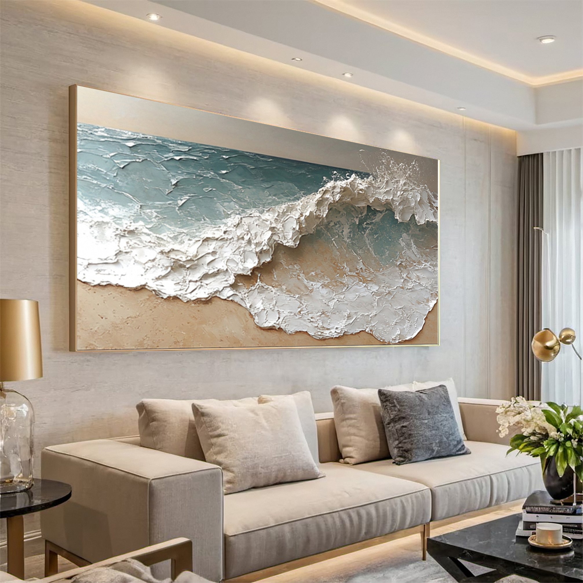 Modern Textured Ocean Landscape Painting Living Room #WG 038 - Image 5
