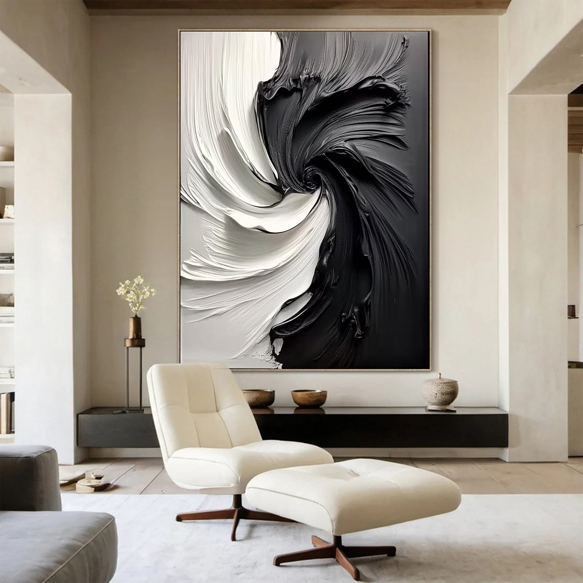 Black and White Vortex Abstract Textured Art Painting #BM 132 - Image 7