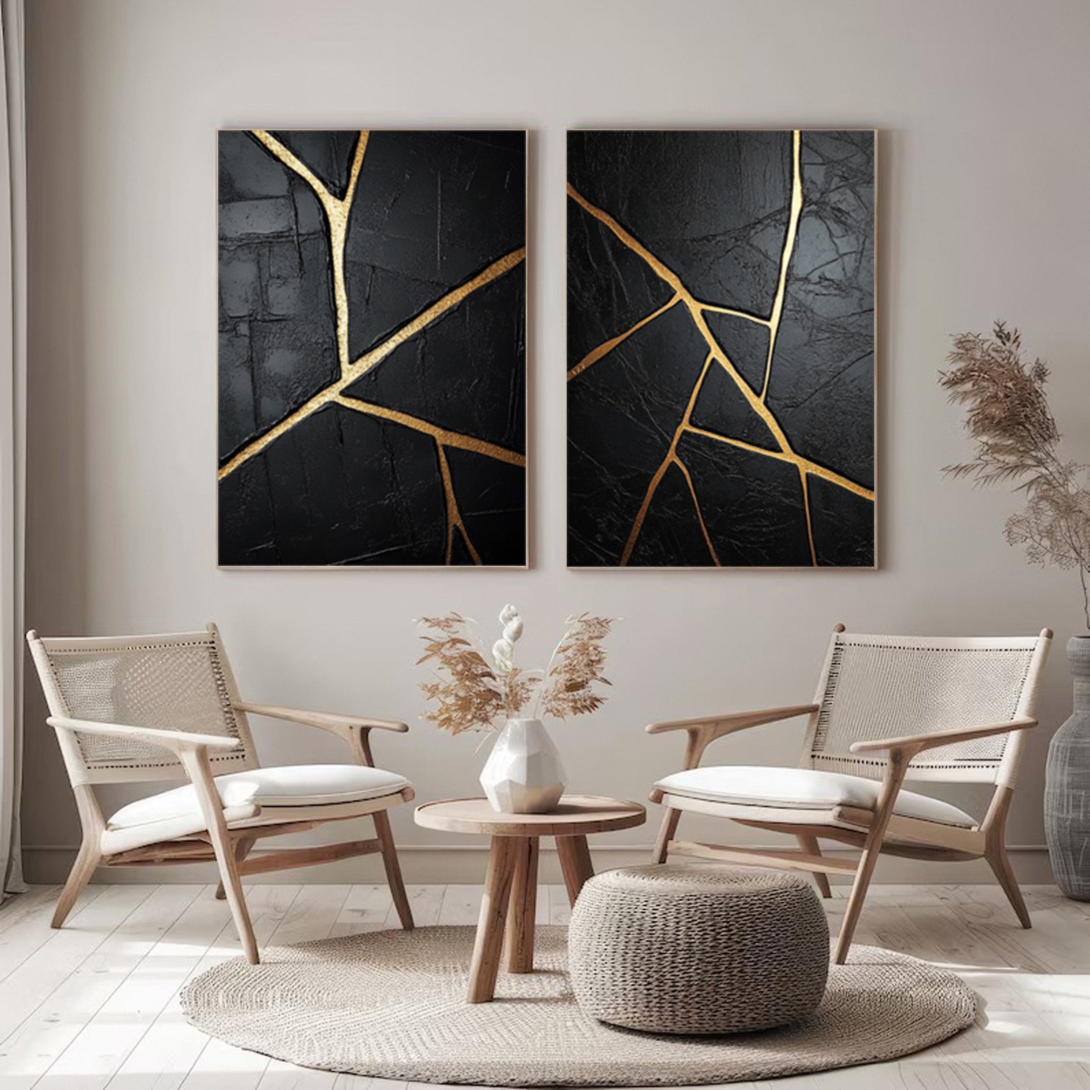 Luxury Textured Wall Art in Black and Gold for Upscale Interior Design Set Of 2 #BMS 008 - Image 3