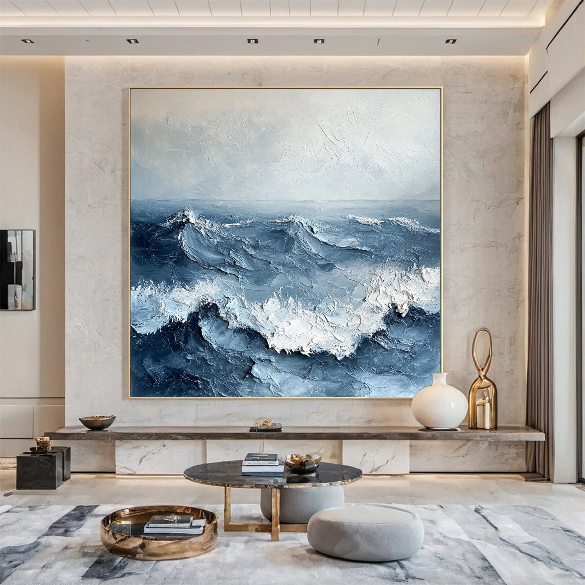 Luxury Ocean Wave Art with 3D Textured Finish for Upscale Homes #OP 036 - Image 3