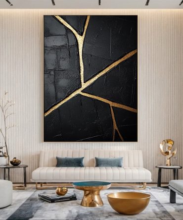 Luxury Textured Wall Art in Black and Gold for Upscale Interior Design #BM 110