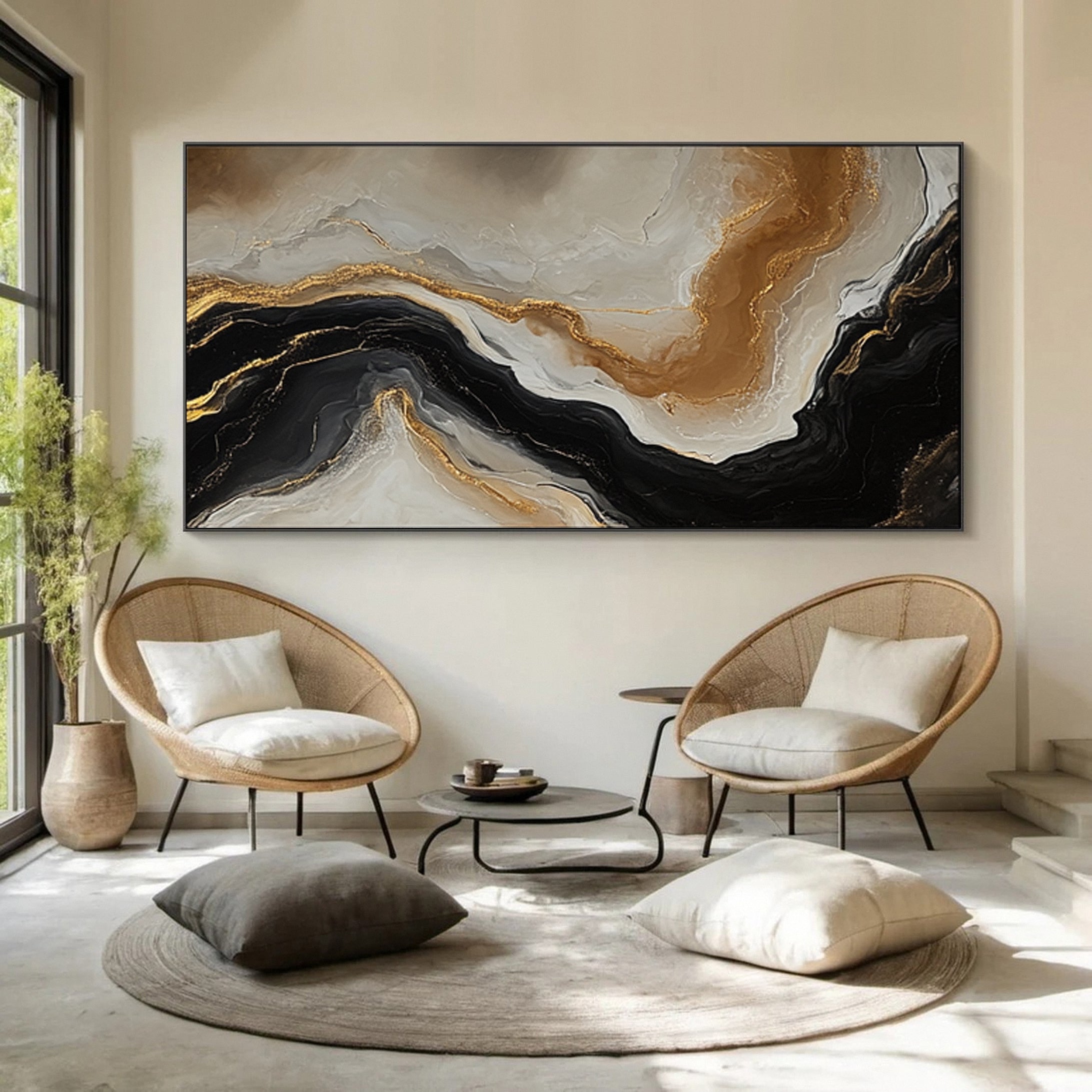 Abstract Ripples Gold and Black Wall Art #BBM 064 - Image 4
