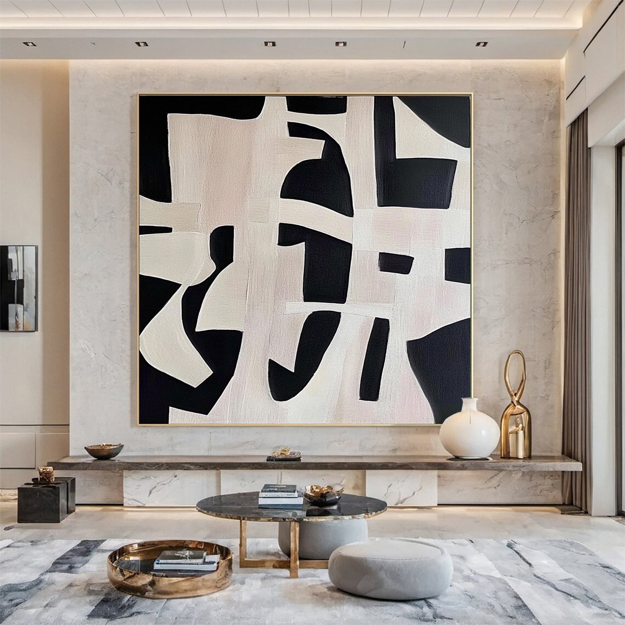 Monochrome Geometry Modern Art Canvas #BWA 016 - Image 4