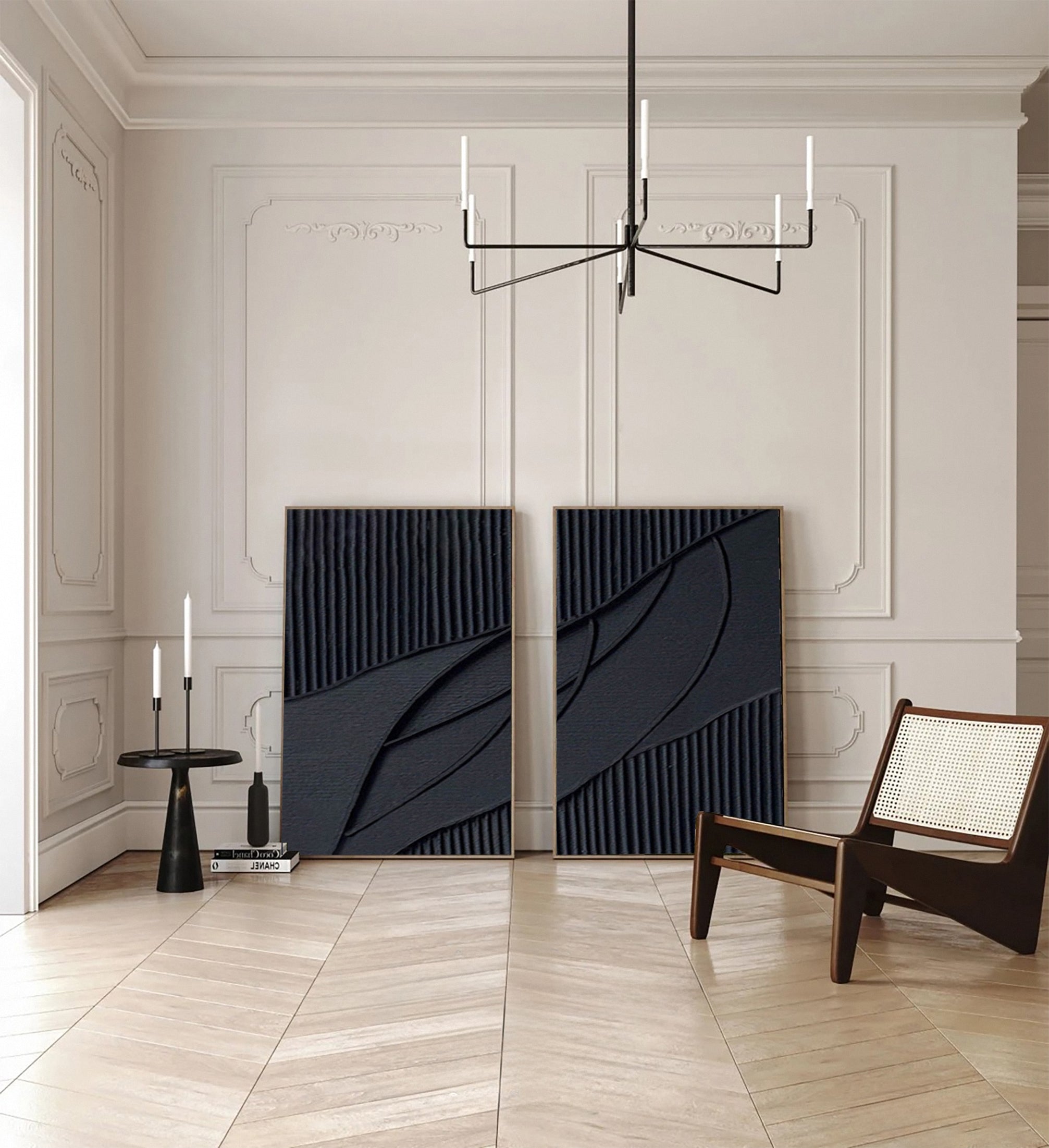 Monochrome Elegance Textured Black Abstract Wall Art Set Of 2 #BMS 009 - Image 4