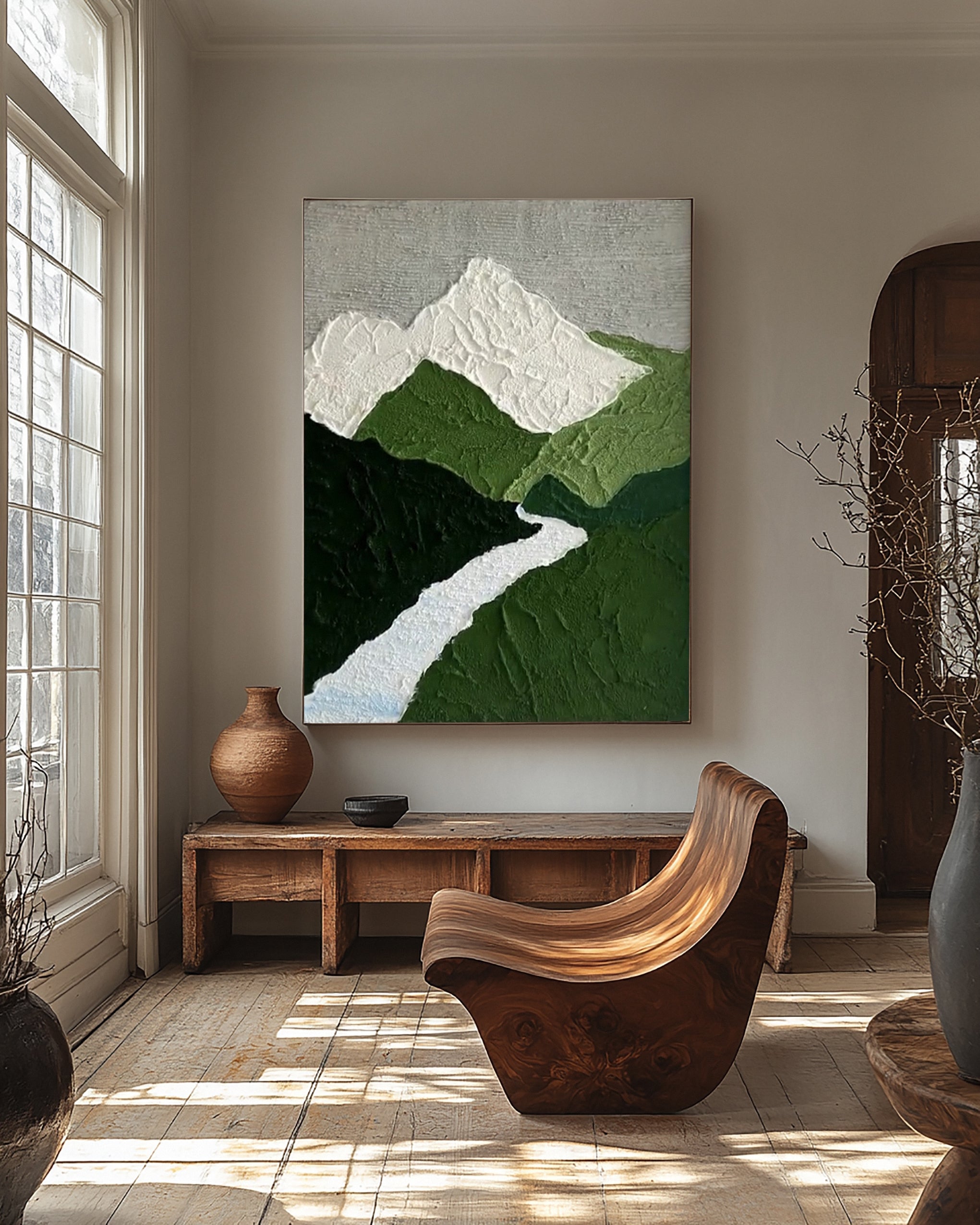Modern Abstract Art with Textured Mountains and White River #BGA 357 - Image 8