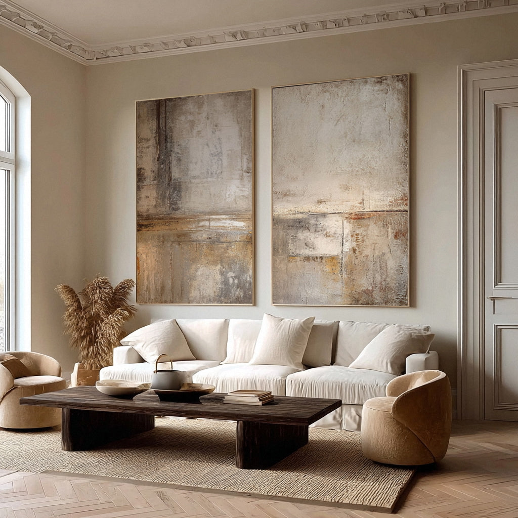 Large Abstract Wall Art Beige & Brown Set of 2 #WG 013 - Image 6