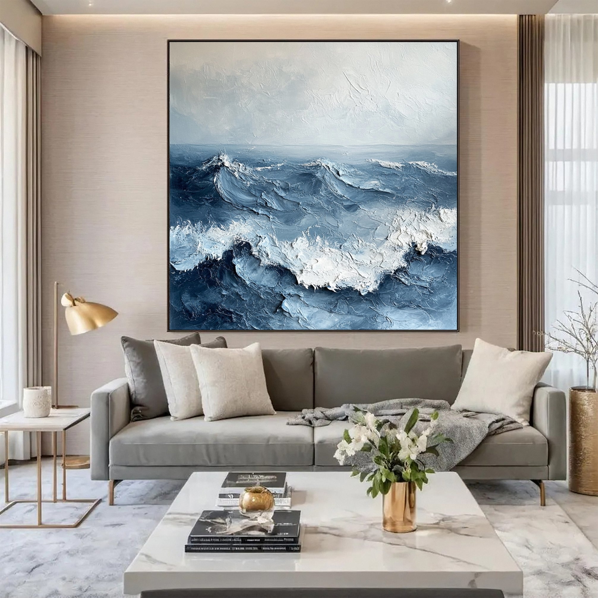 Luxury Ocean Wave Art with 3D Textured Finish for Upscale Homes #OP 036 - Image 4
