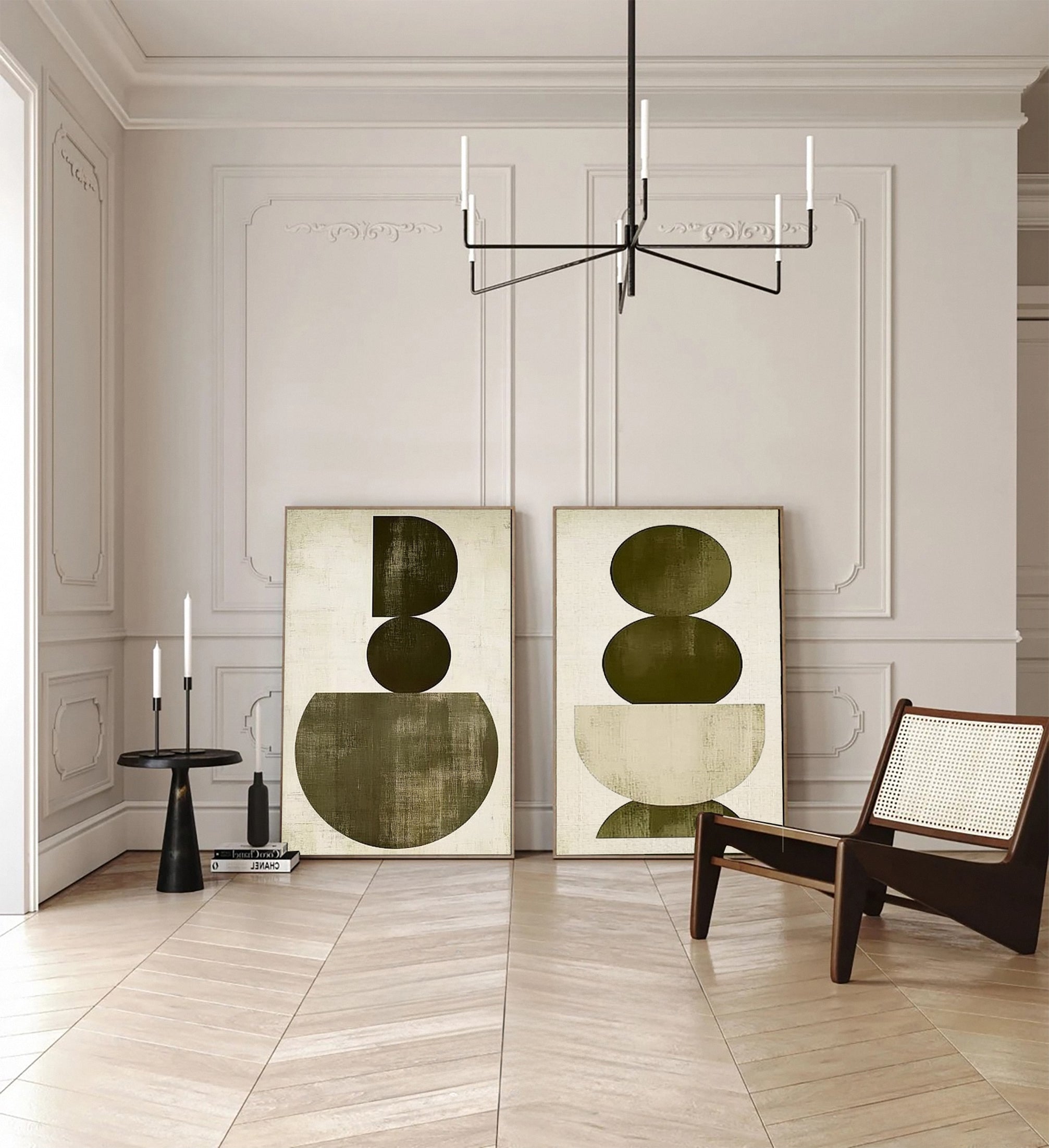 Large Wabi Sabi Geometric Abstract Canvas Art Set Of 2 #WS 051 - Image 3