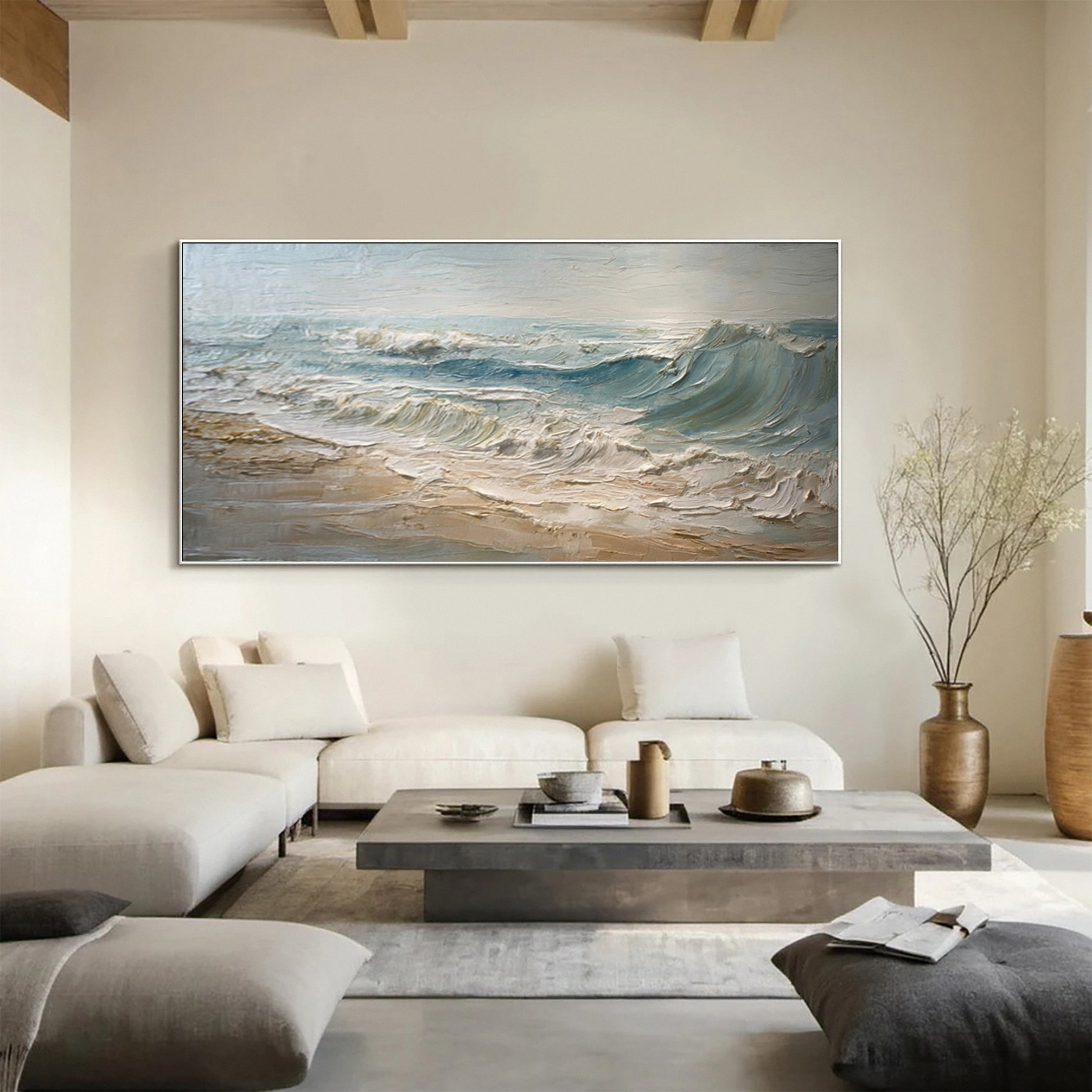Textured Seascape Painting Blue White Sand Modern #WG 039 - Image 7