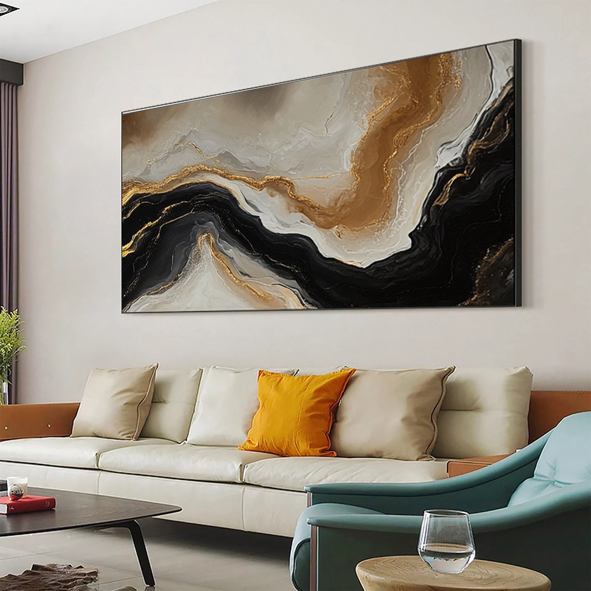 Abstract Ripples Gold and Black Wall Art #BBM 064 - Image 5