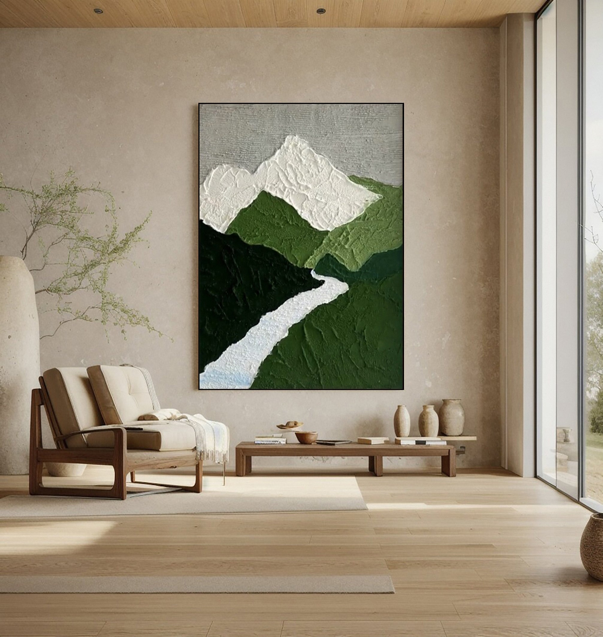 Modern Abstract Art with Textured Mountains and White River #BGA 357 - Image 9