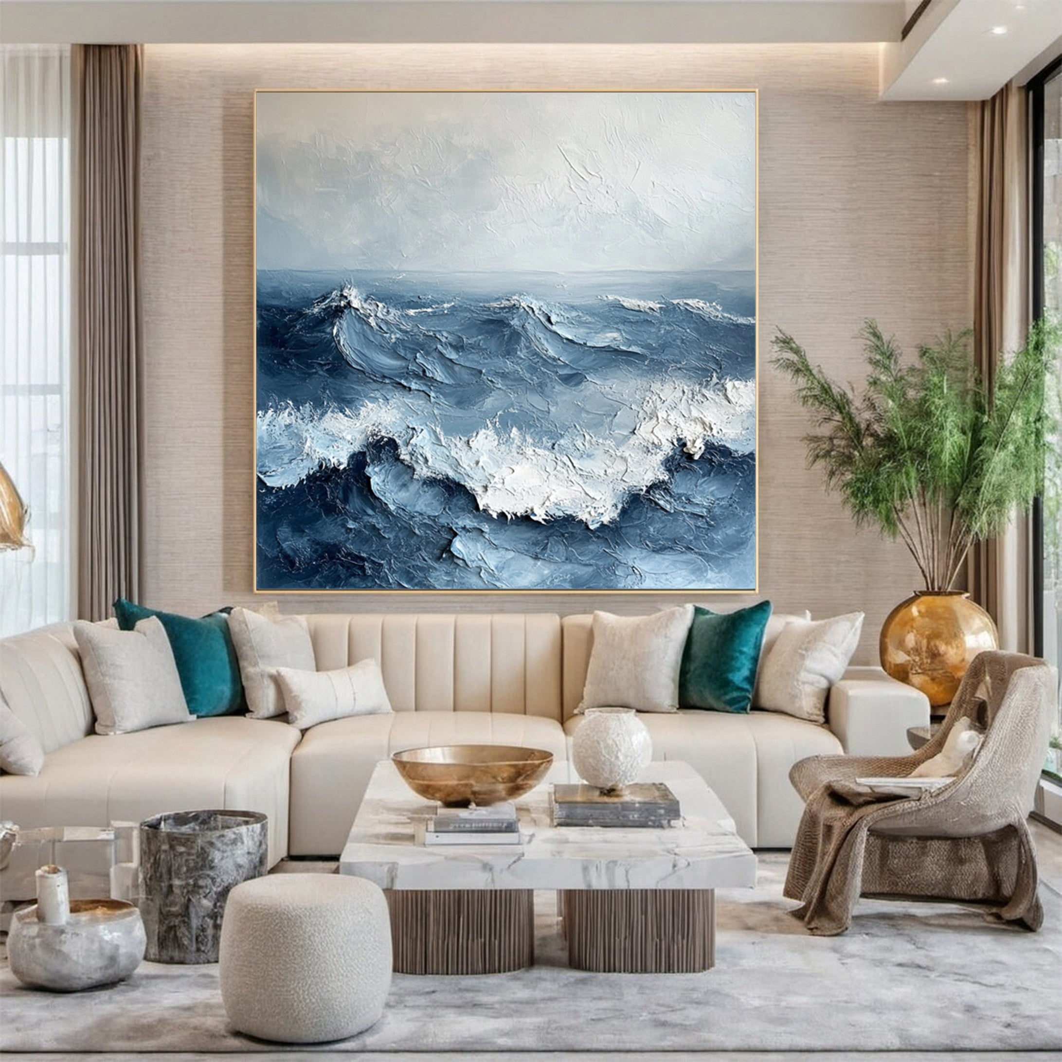Luxury Ocean Wave Art with 3D Textured Finish for Upscale Homes #OP 036 - Image 5