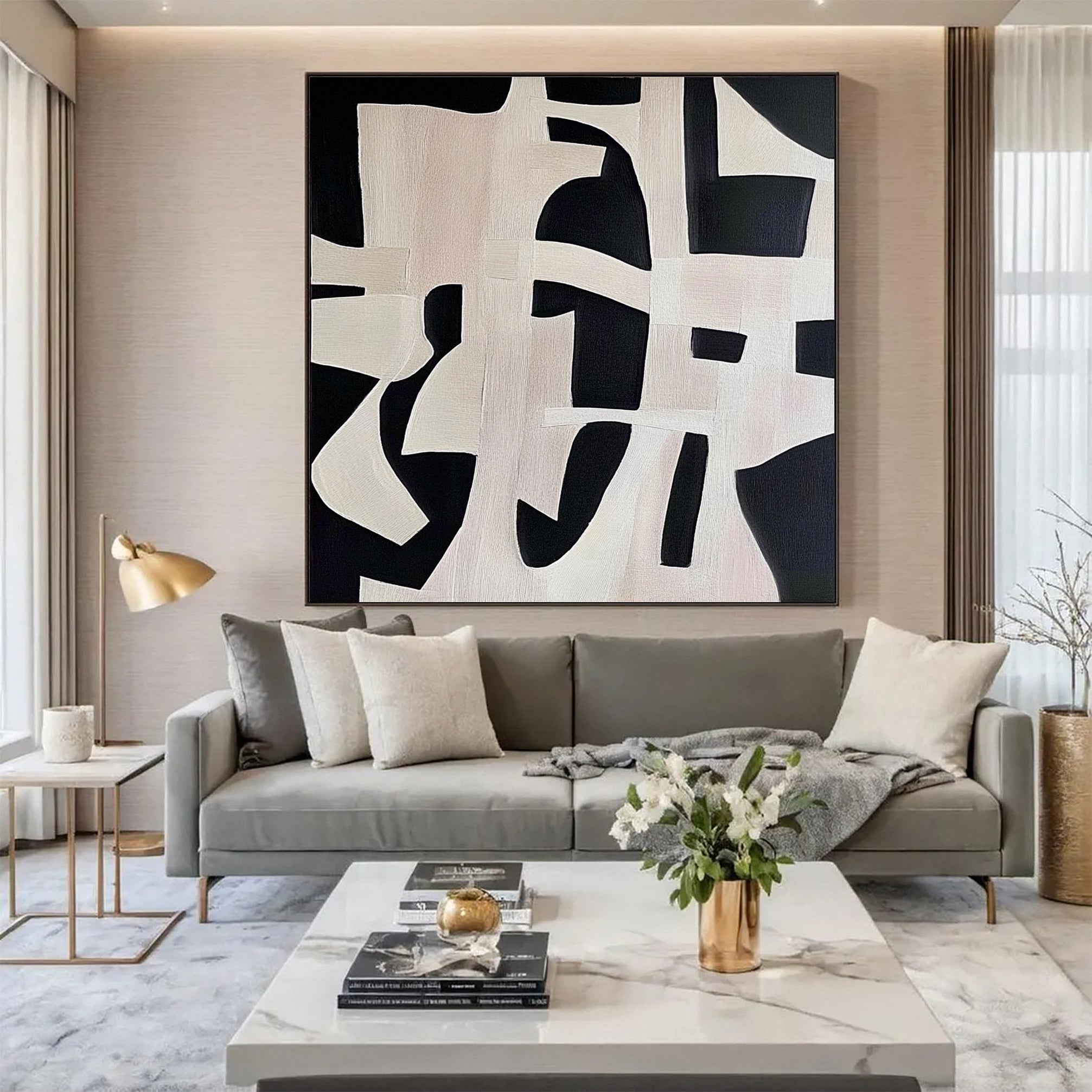 Monochrome Geometry Modern Art Canvas #BWA 016 - Image 5