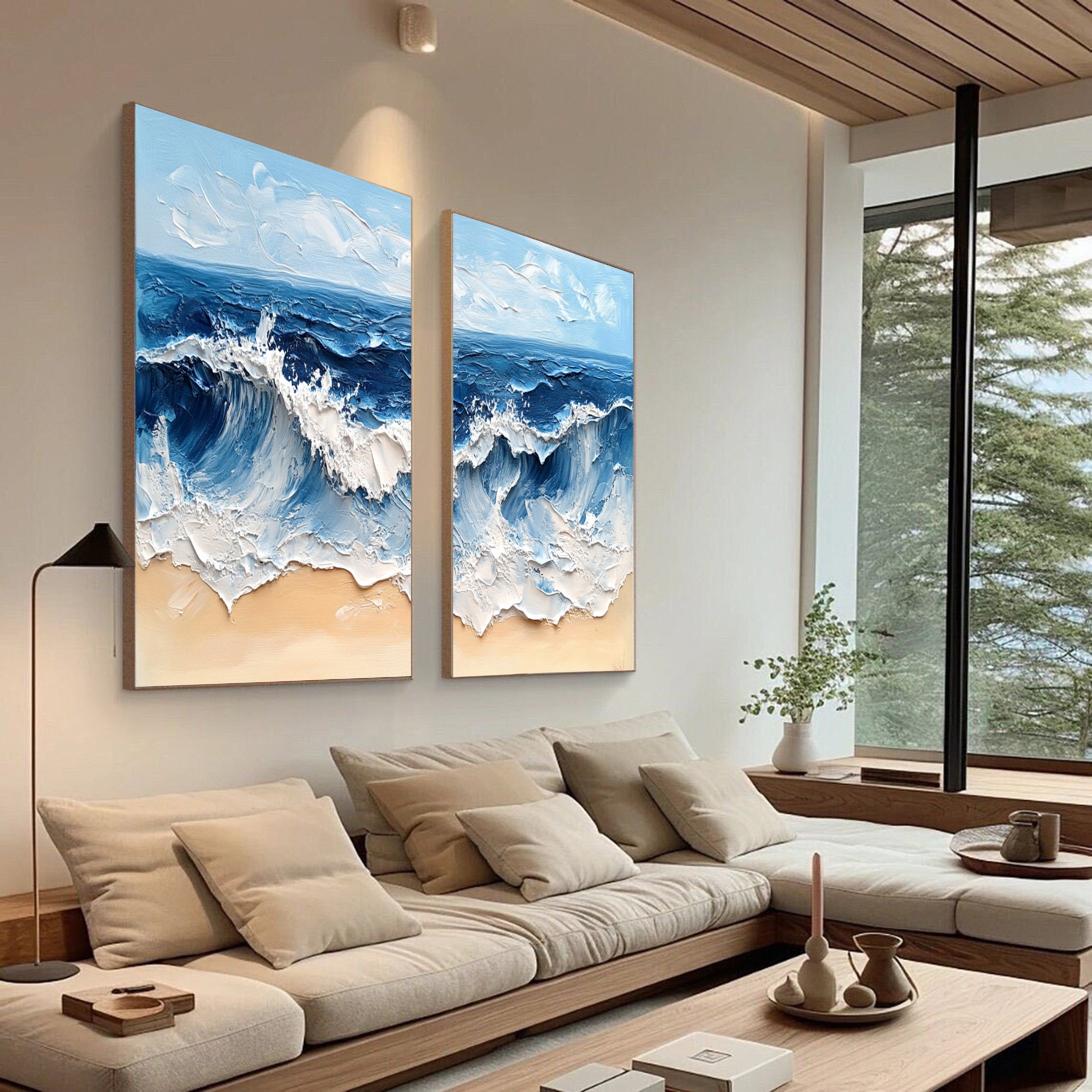 Modern Maritime Canvas Luxurious Textured Ocean Waves Art Set Of 2 #BBS 029 - Image 4