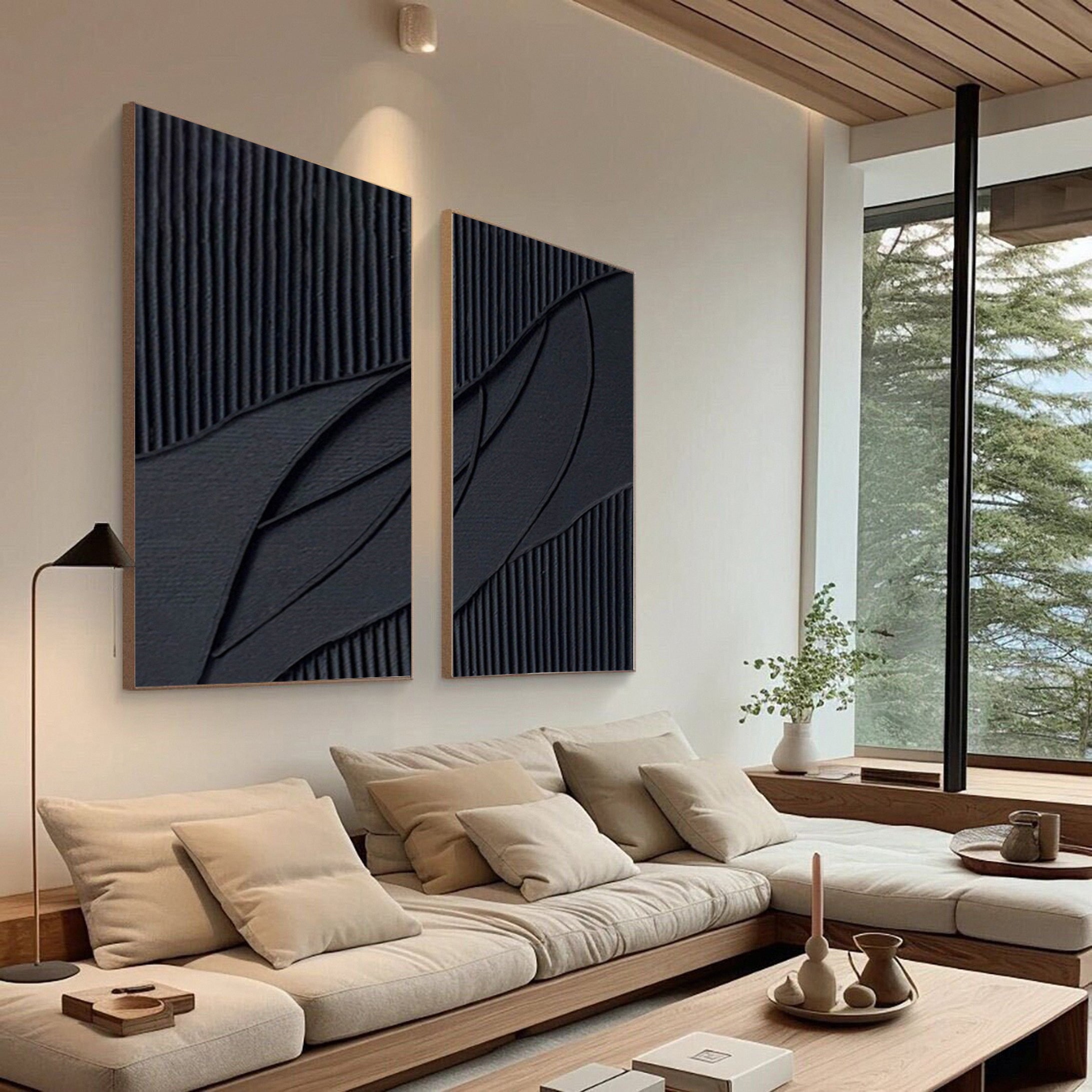 Monochrome Elegance Textured Black Abstract Wall Art Set Of 2 #BMS 009 - Image 5