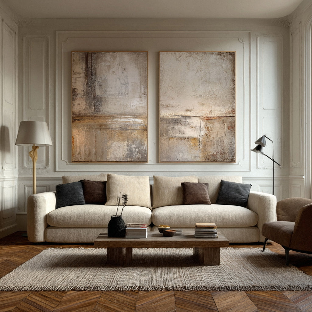 Large Abstract Wall Art Beige & Brown Set of 2 #WG 013 - Image 7