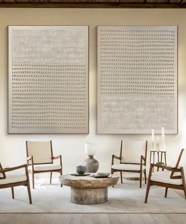 Abstract Neutral Diptych with Repeated Tactile Strokes #BGA 293