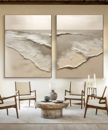 Minimalist Neutral Beach Diptych with Tactile Coastal Forms #BGA 304