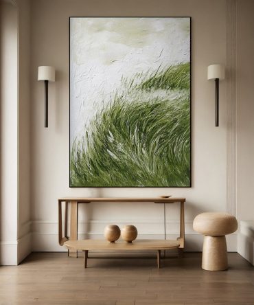 Modern Abstract Art with Green Blades Against a Soft Sky #BGA 360