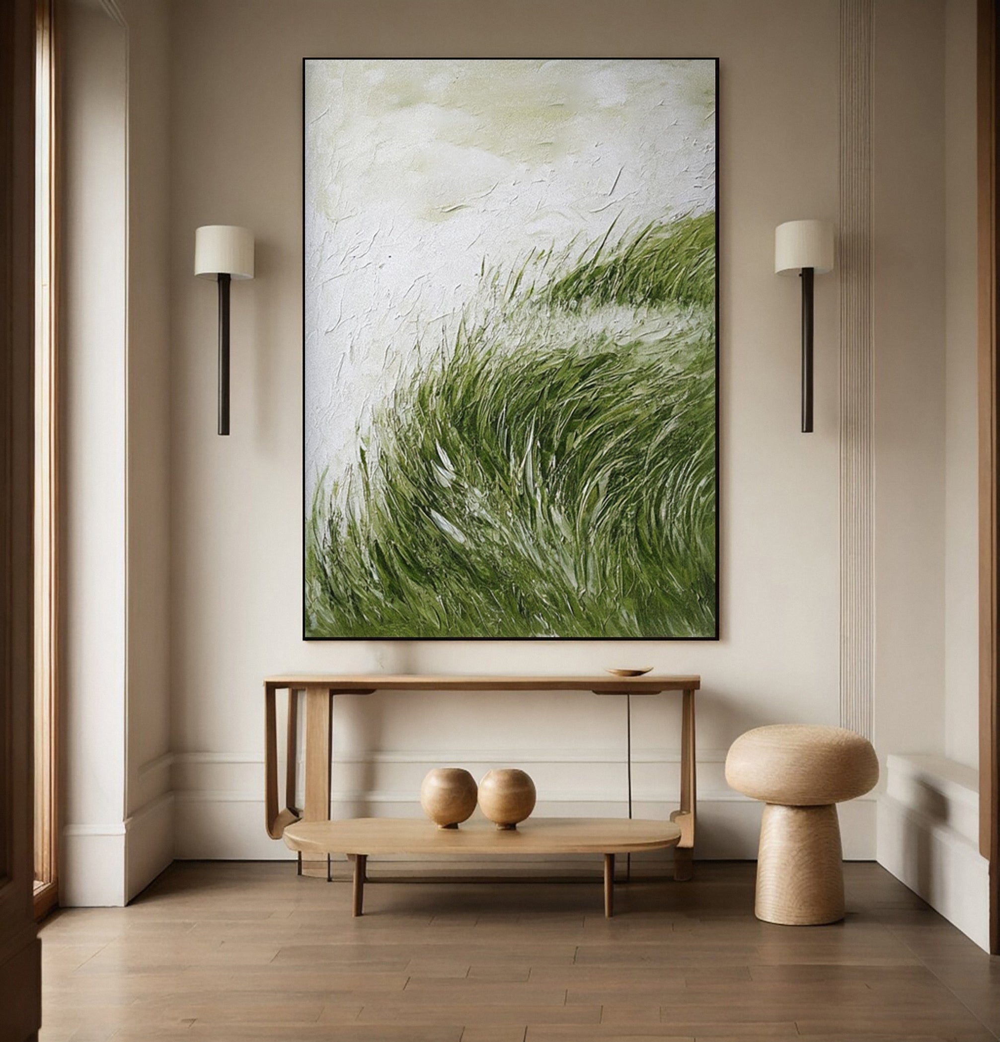 Modern Abstract Art with Green Blades Against a Soft Sky #BGA 360