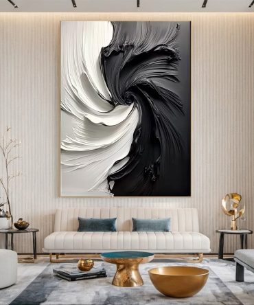 Black and White Vortex Abstract Textured Art Painting #BM 132