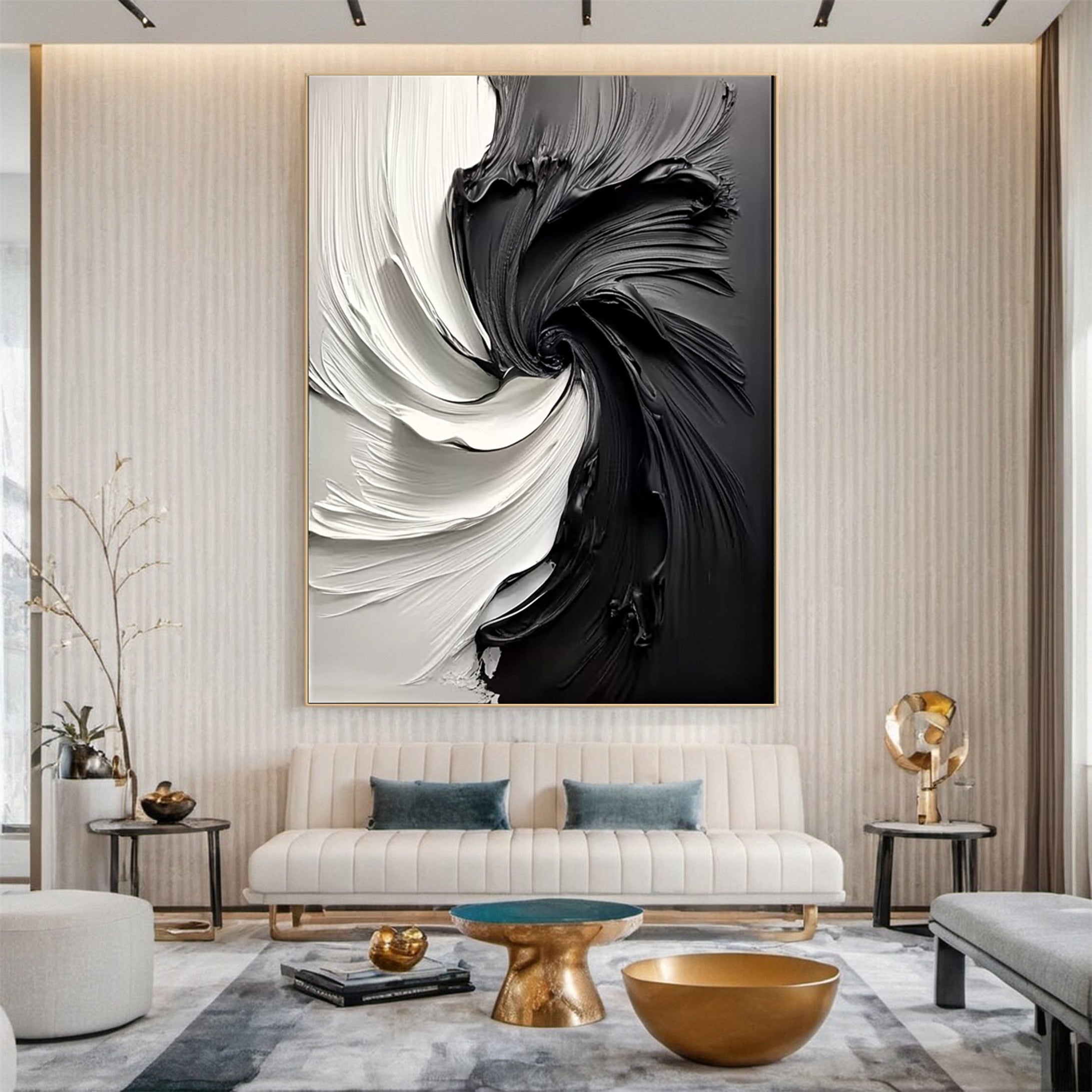 Black and White Vortex Abstract Textured Art Painting #BM 132