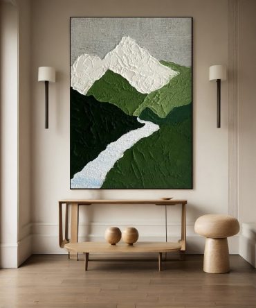 Modern Abstract Art with Textured Mountains and White River #BGA 357