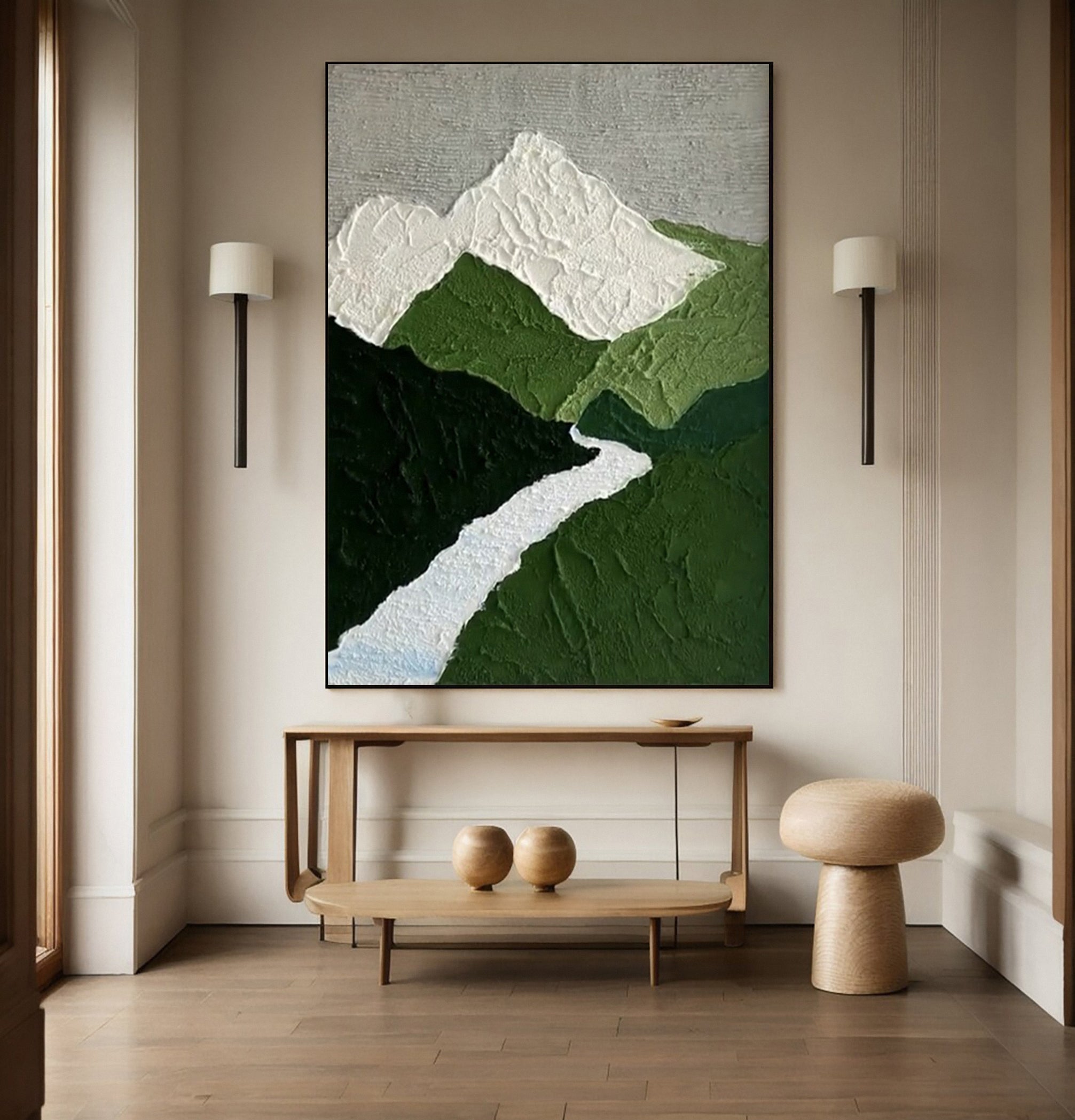 Modern Abstract Art with Textured Mountains and White River #BGA 357