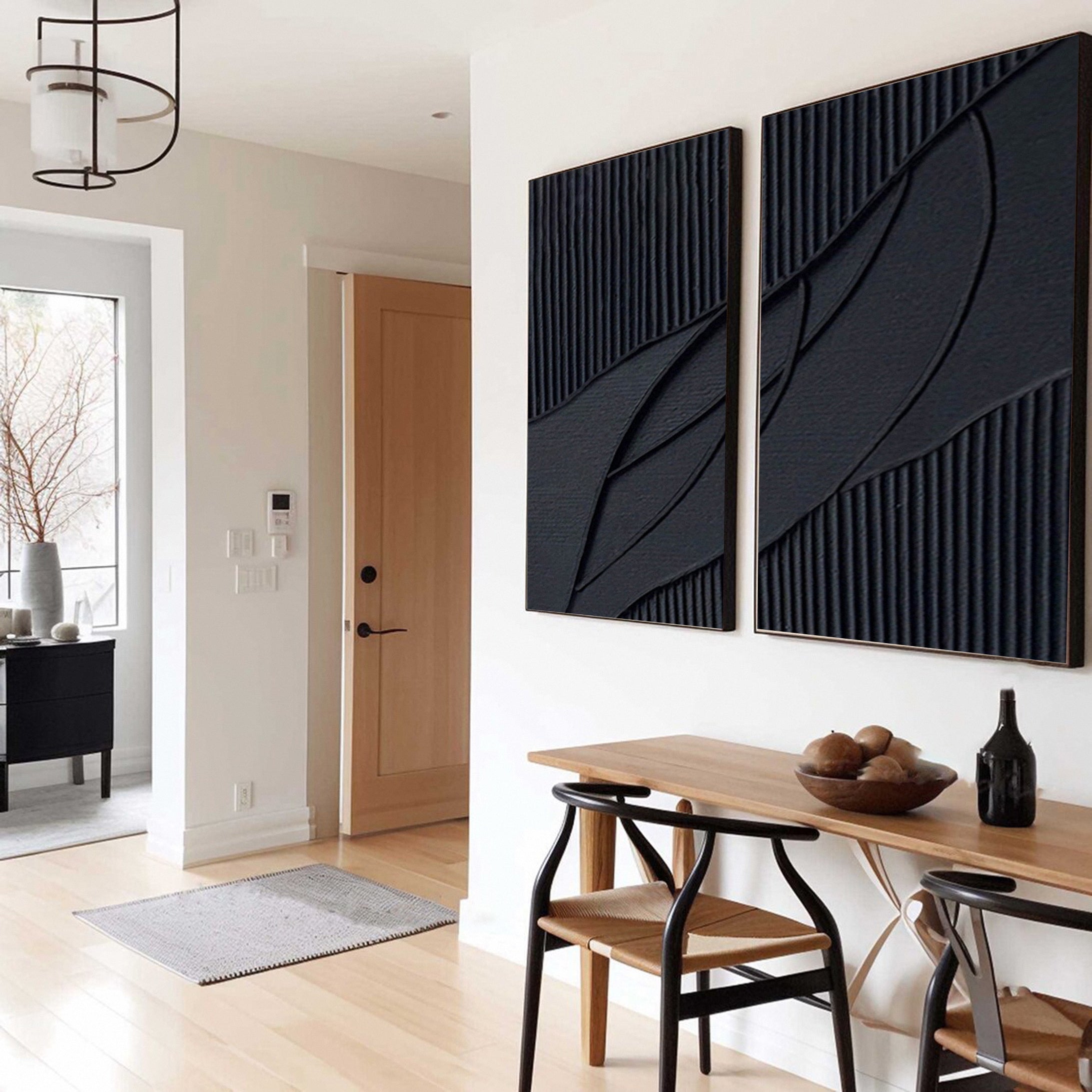 Monochrome Elegance Textured Black Abstract Wall Art Set Of 2 #BMS 009 - Image 6